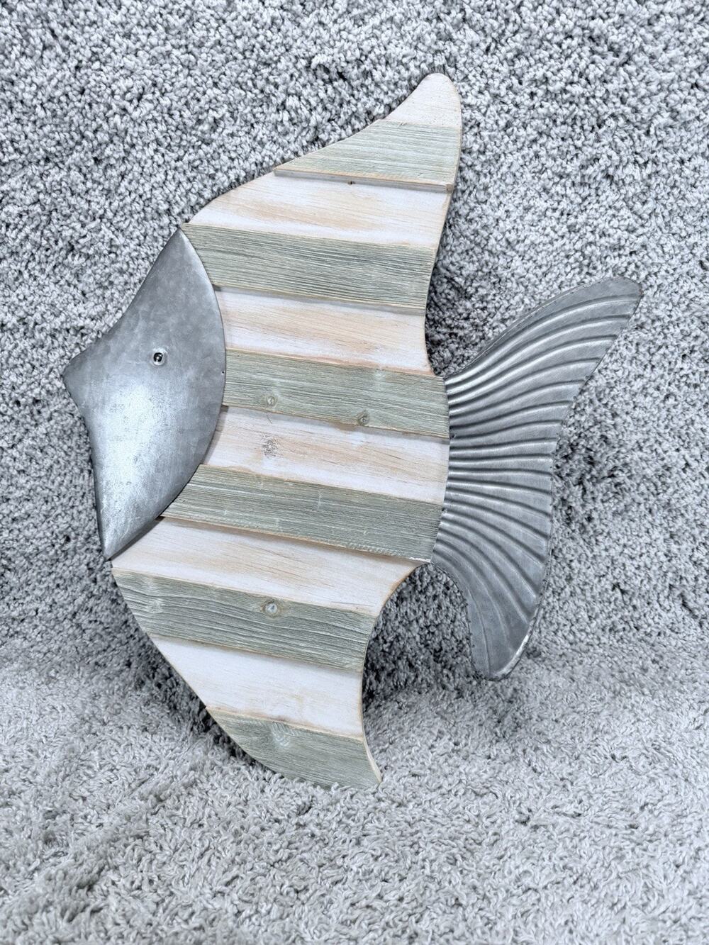 Hobby Lobby Coastal Fish Wall Decor Metal Wood Nautical Beach Hanging 14"x16"
